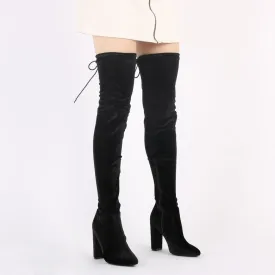 Annie Velvet Over The Knee Boots in Black