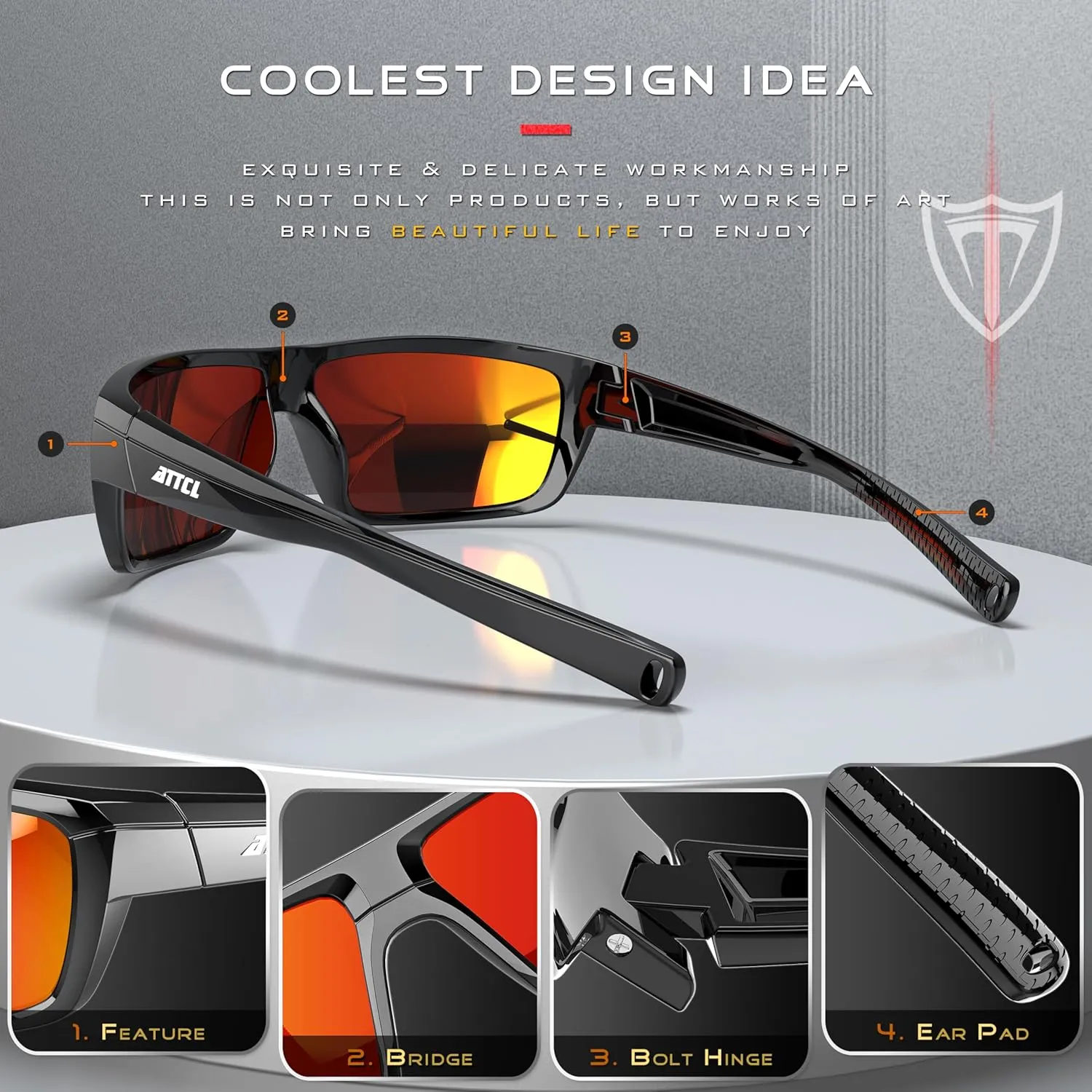 ATTCL Polarized Wrap Sunglasses For Men - Fishing Sports Glasses UV Protection
