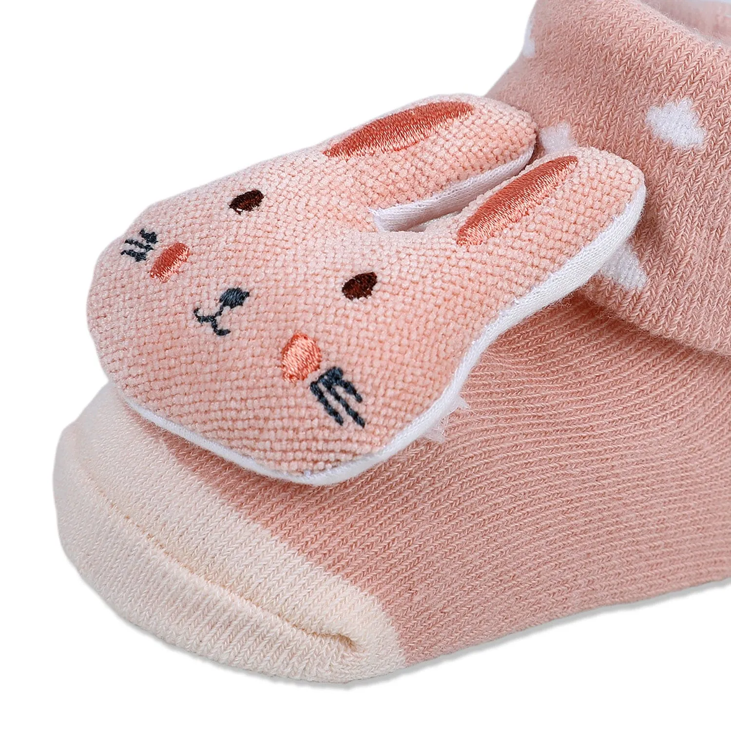 Baby Moo Cuddly Bunny Cotton Anti-Skid 3D Socks - Peach