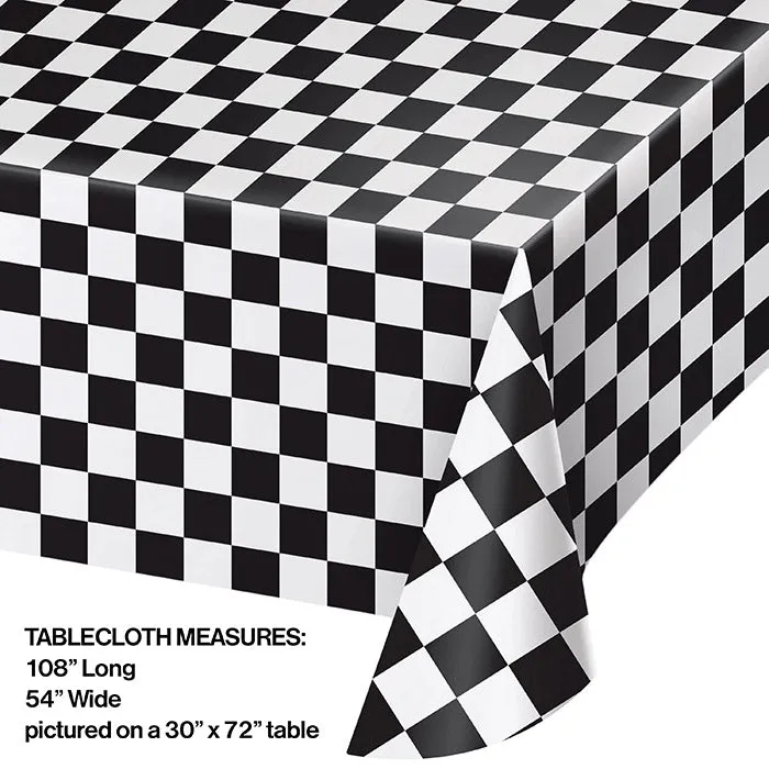 Black Check Tablecover Plastic 54" X 108"