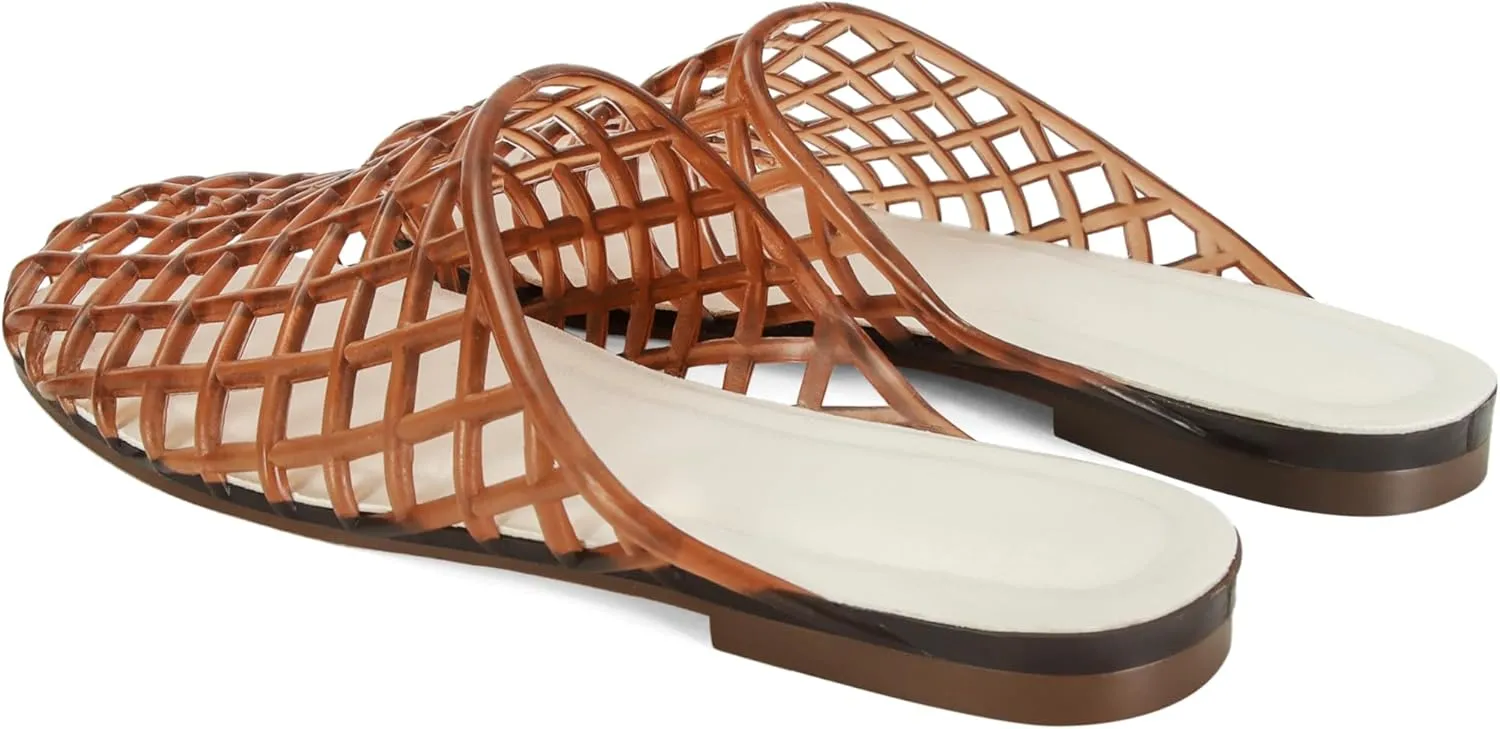 Clear Jelly Flats for Women Closed Toe Mesh Hollow Jellies Mule Sandals Slip On Jelly Slides Casual Comfortable Summer Beach Slipper Sandals