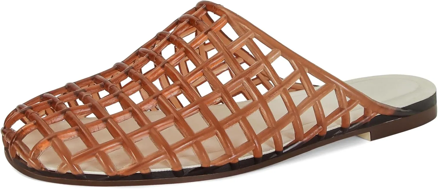Clear Jelly Flats for Women Closed Toe Mesh Hollow Jellies Mule Sandals Slip On Jelly Slides Casual Comfortable Summer Beach Slipper Sandals