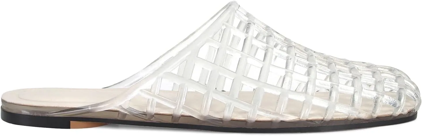 Clear Jelly Flats for Women Closed Toe Mesh Hollow Jellies Mule Sandals Slip On Jelly Slides Casual Comfortable Summer Beach Slipper Sandals