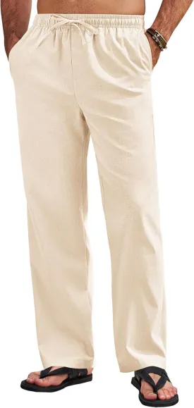 COOFANDY Men's Linen Pants Drawstring Casual Loose Fit Beach Summer Pants Lightweight Linen Trousers Yoga Pants
