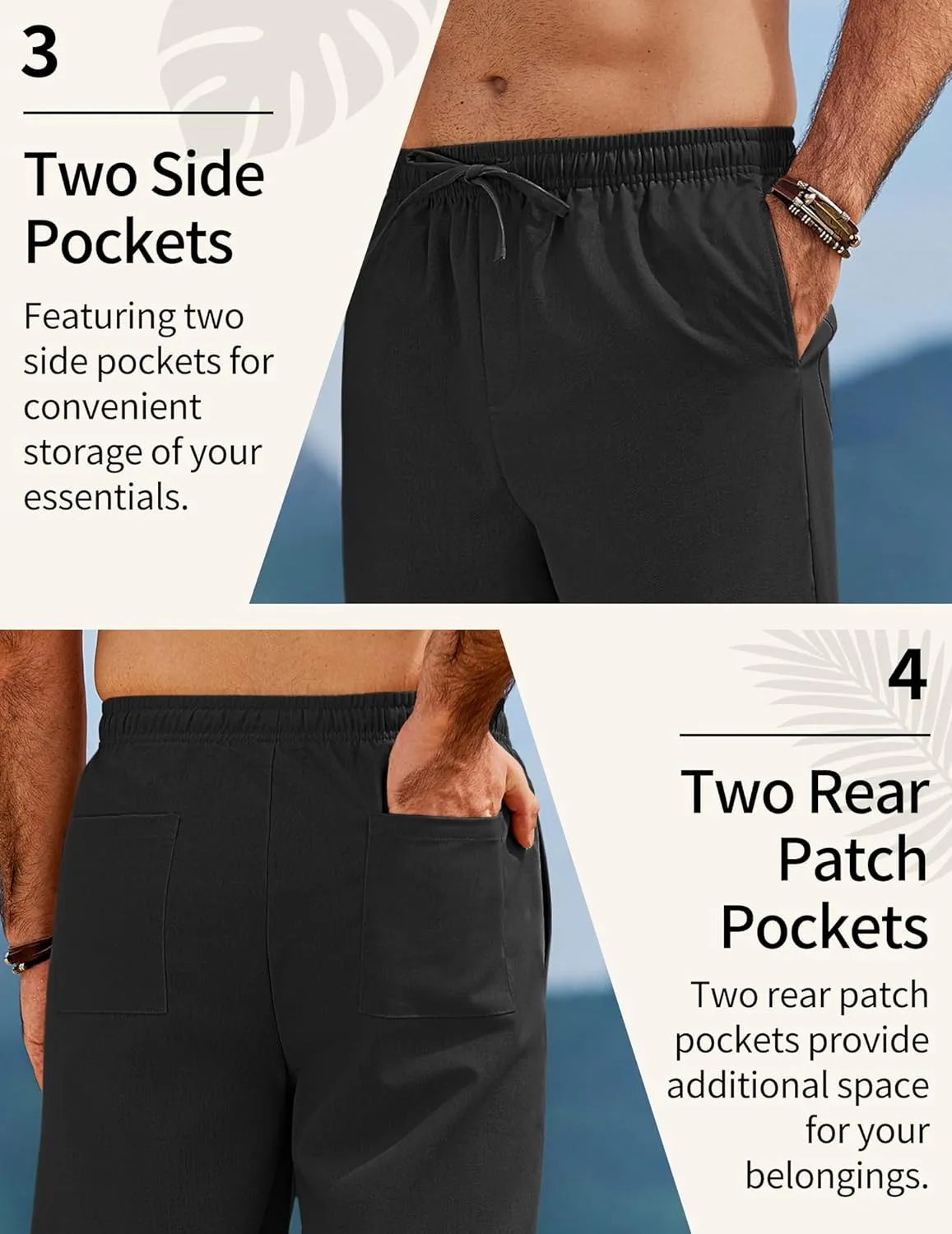 COOFANDY Men's Linen Pants Drawstring Casual Loose Fit Beach Summer Pants Lightweight Linen Trousers Yoga Pants