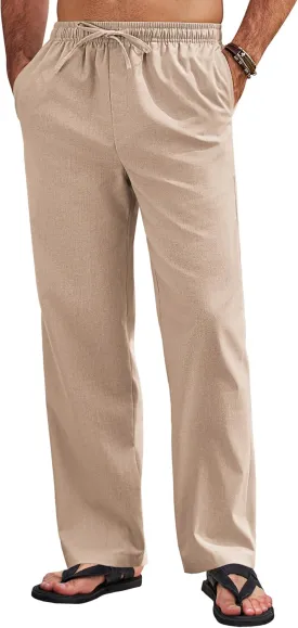 COOFANDY Men's Linen Pants Drawstring Casual Loose Fit Beach Summer Pants Lightweight Linen Trousers Yoga Pants