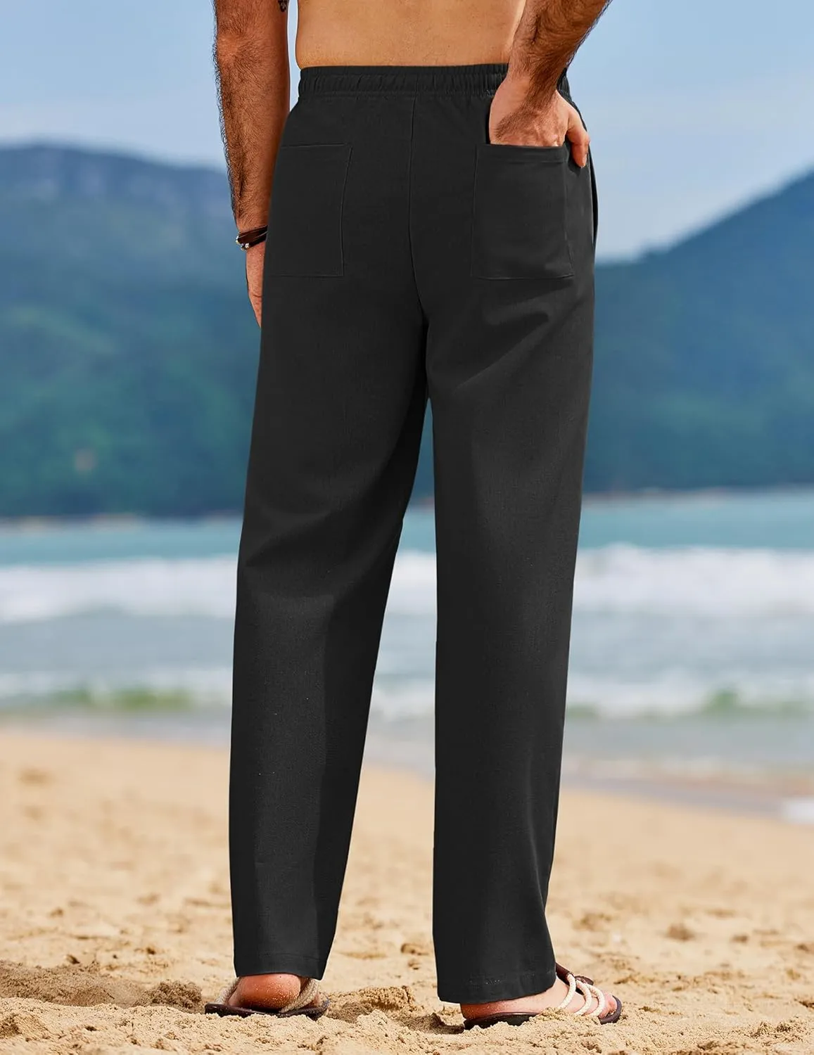 COOFANDY Men's Linen Pants Drawstring Casual Loose Fit Beach Summer Pants Lightweight Linen Trousers Yoga Pants