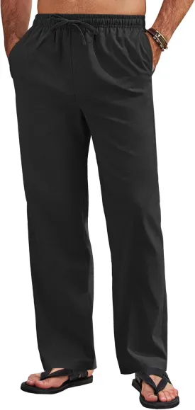 COOFANDY Men's Linen Pants Drawstring Casual Loose Fit Beach Summer Pants Lightweight Linen Trousers Yoga Pants