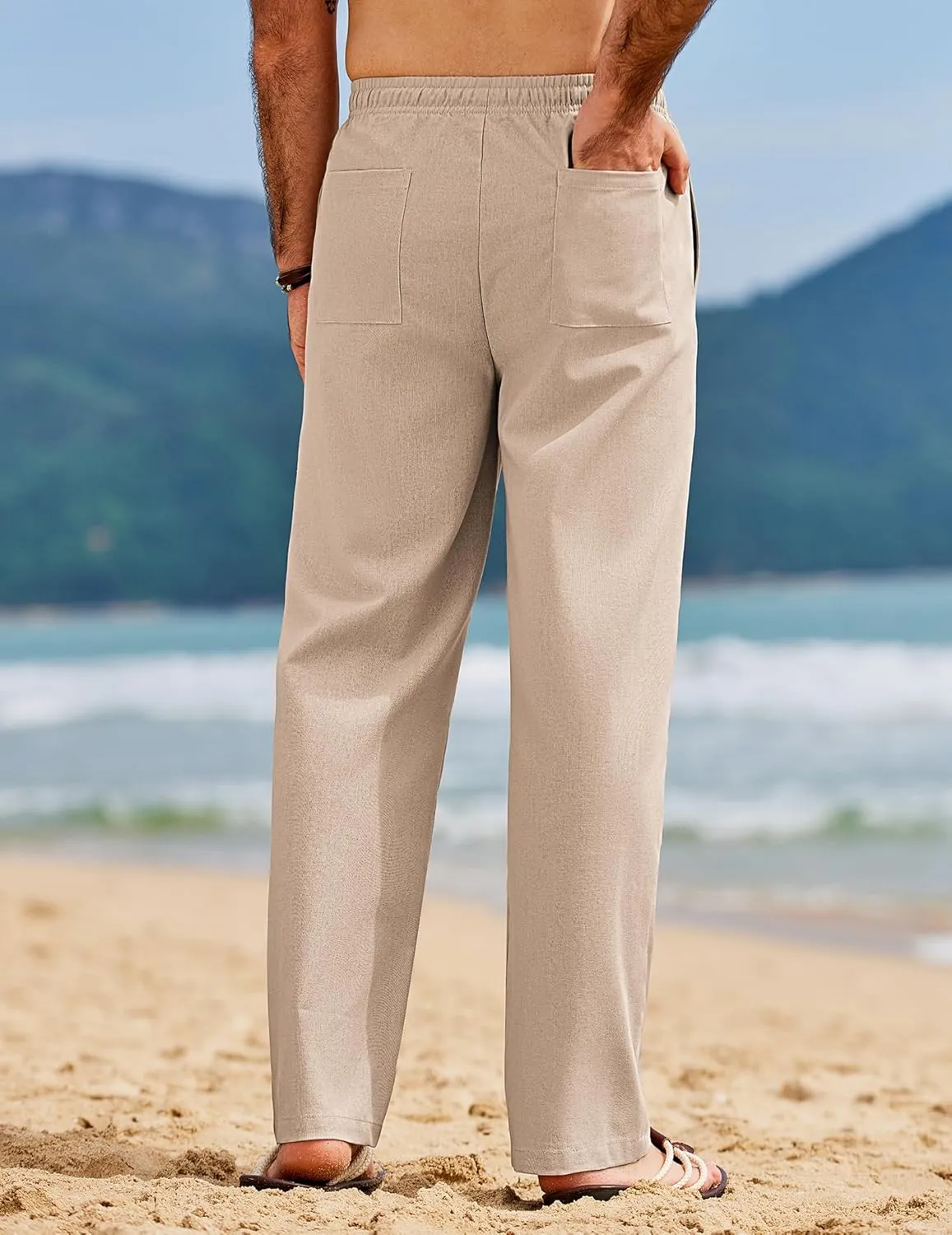 COOFANDY Men's Linen Pants Drawstring Casual Loose Fit Beach Summer Pants Lightweight Linen Trousers Yoga Pants