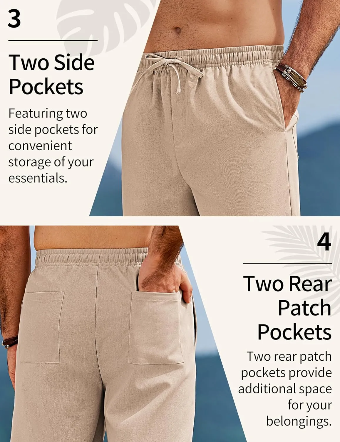 COOFANDY Men's Linen Pants Drawstring Casual Loose Fit Beach Summer Pants Lightweight Linen Trousers Yoga Pants