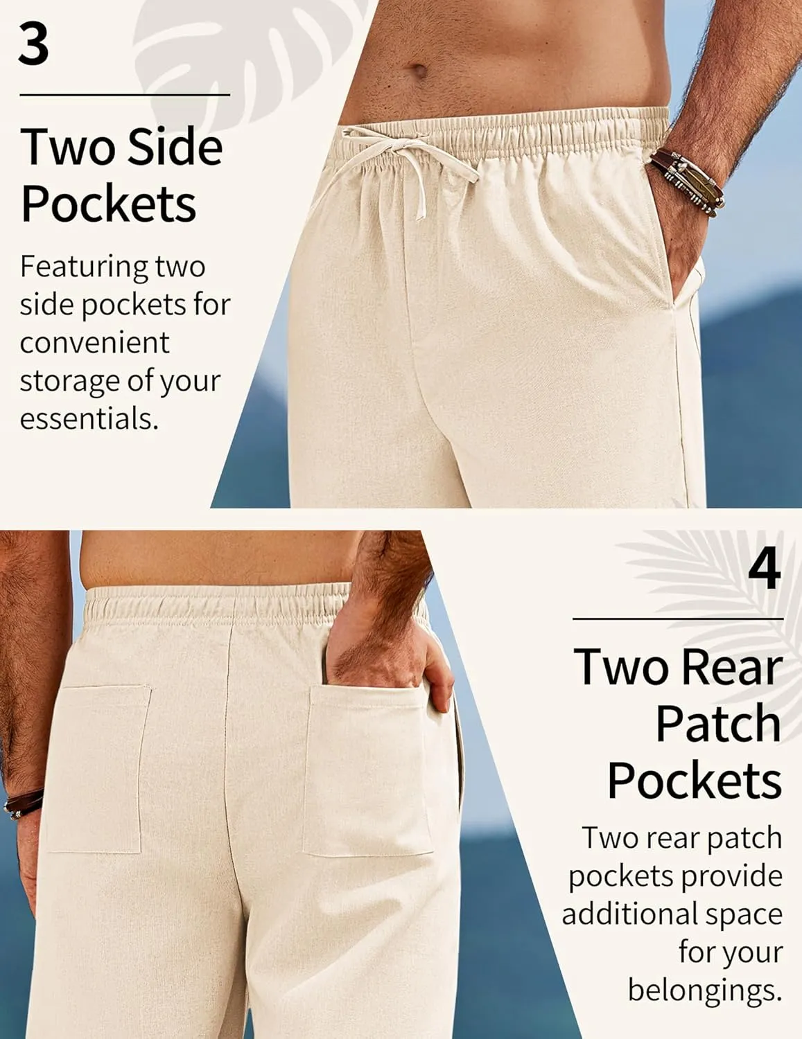 COOFANDY Men's Linen Pants Drawstring Casual Loose Fit Beach Summer Pants Lightweight Linen Trousers Yoga Pants