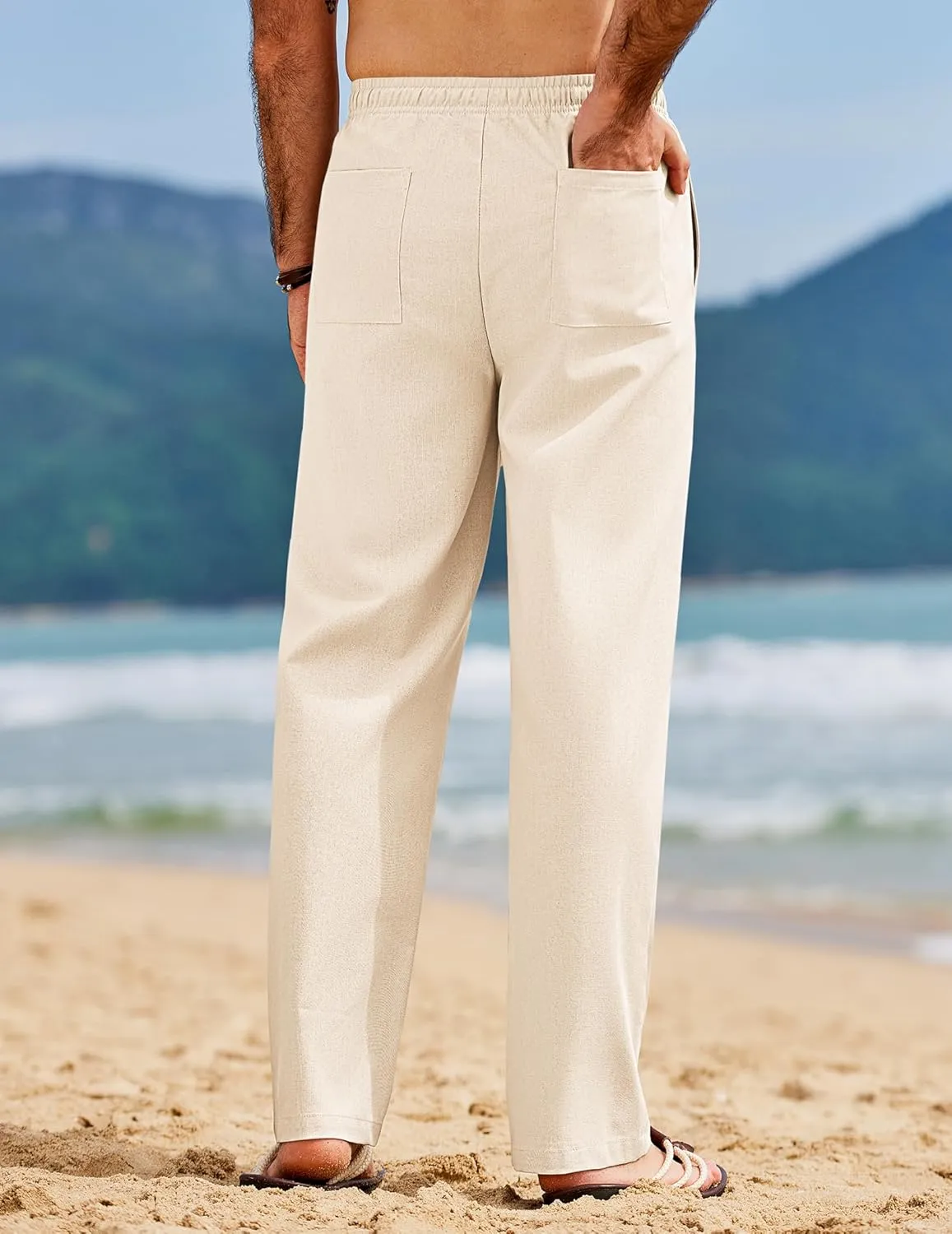 COOFANDY Men's Linen Pants Drawstring Casual Loose Fit Beach Summer Pants Lightweight Linen Trousers Yoga Pants