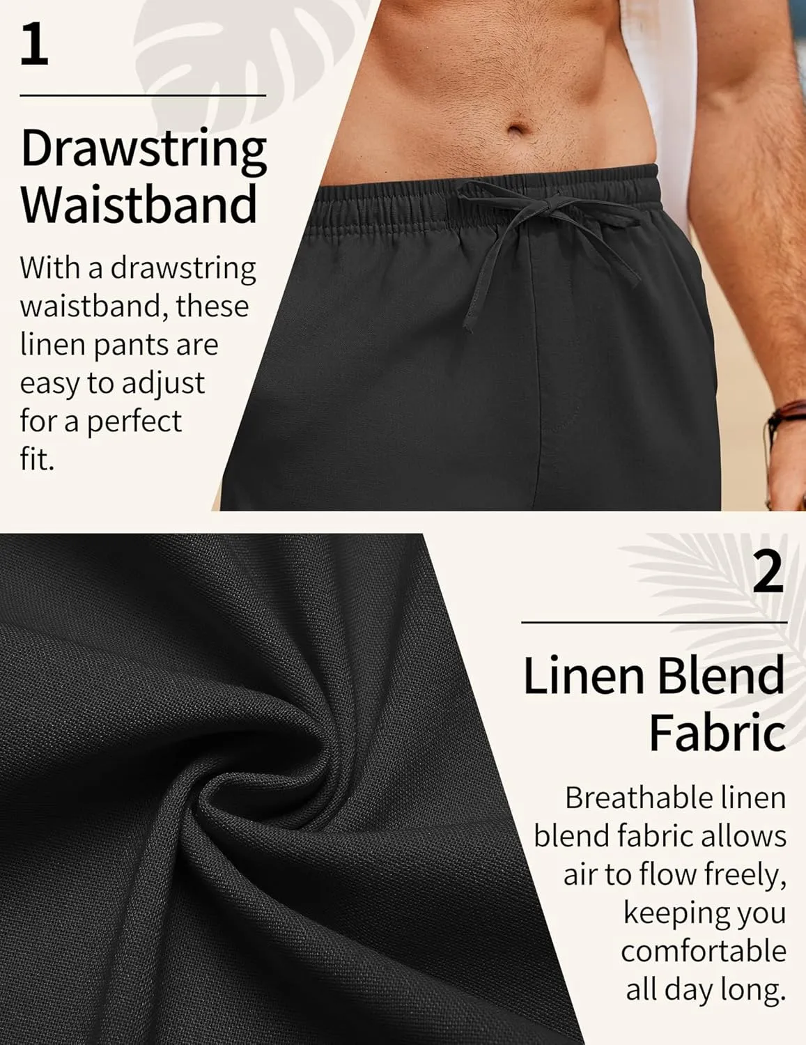 COOFANDY Men's Linen Pants Drawstring Casual Loose Fit Beach Summer Pants Lightweight Linen Trousers Yoga Pants