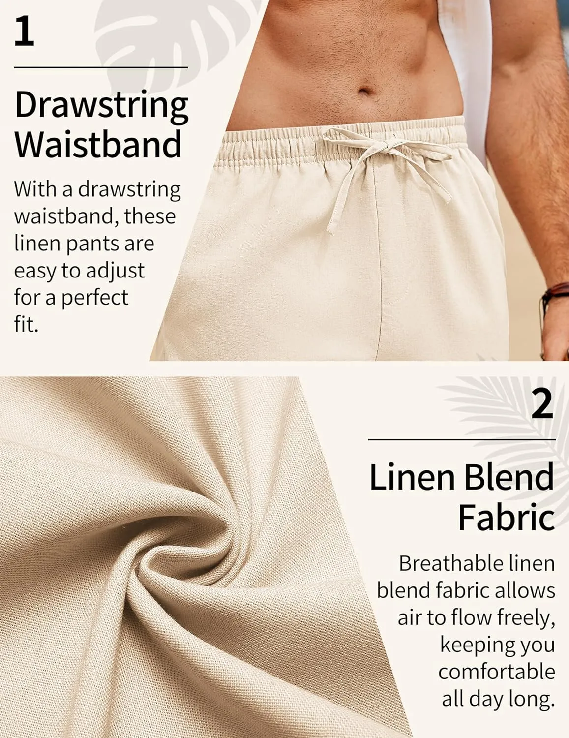 COOFANDY Men's Linen Pants Drawstring Casual Loose Fit Beach Summer Pants Lightweight Linen Trousers Yoga Pants