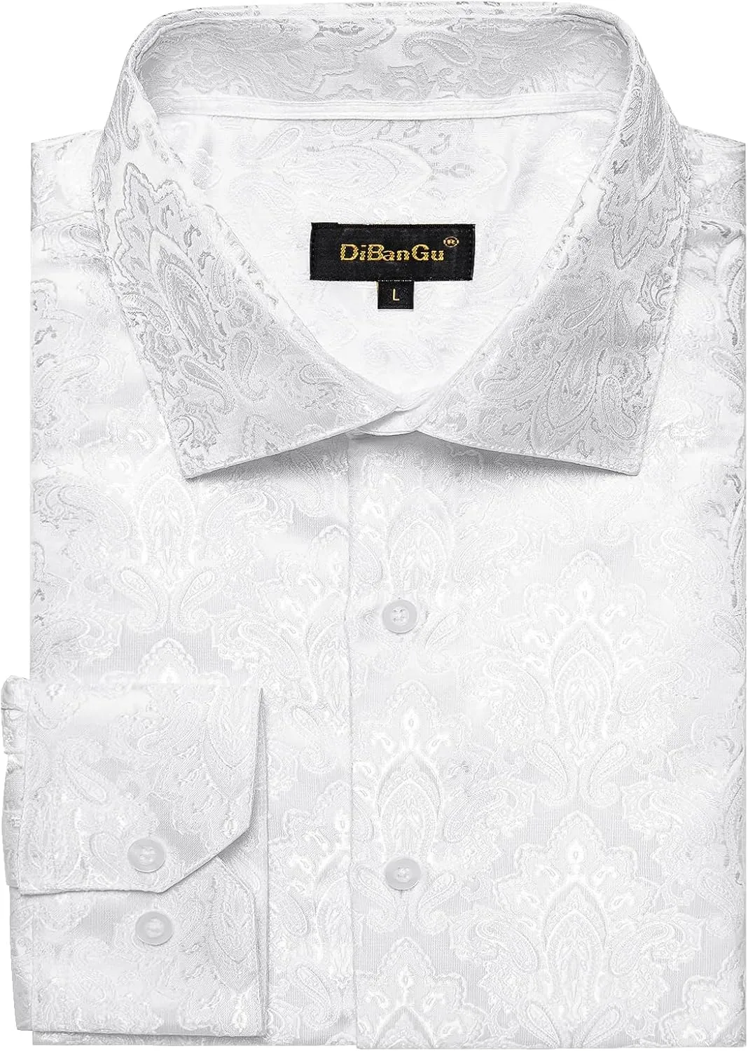 DiBanGu Mens Silk Paisley Dress Shirts,Long Sleeve Button Down Shirt Casual Regular Fit Shirt for Men Wedding Party