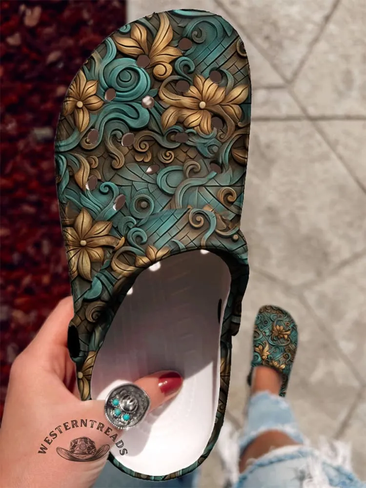 Embossed Art Printed Casual Hole Slippers