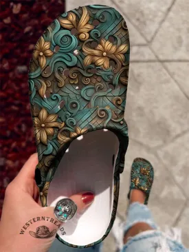 Embossed Art Printed Casual Hole Slippers