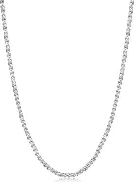 Fiusem Wheat Chains for Men and Women, 2/2.5/3/4/5mm Silver Tone Necklace Chain, Stainless Steel Mens Necklace 16-28 Inch
