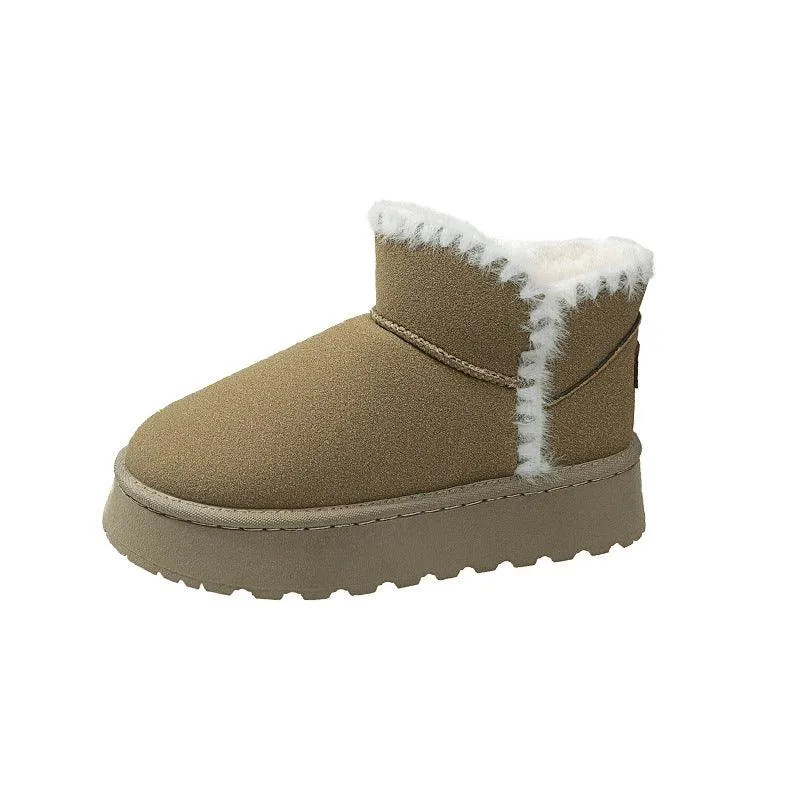Fleece-lined Short Snow Boots Female Suede Round Toe