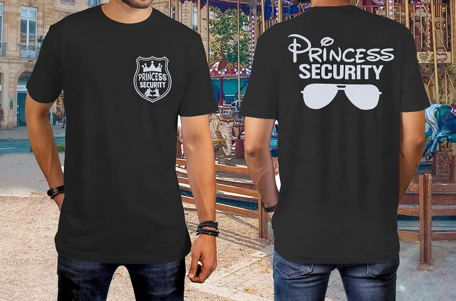 FRYAID Princess Security Team Shirt Men Magical T-Shirt Magic Kingdom Tees Dad Birthday Party Family Trip Short Sleeve Tops