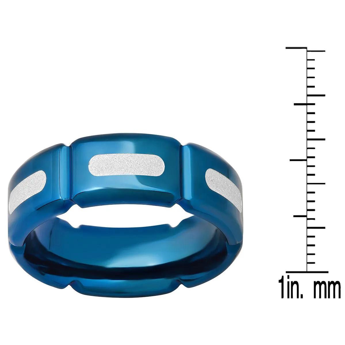 Men's Blue IP Stainless Steel and White Silver Glittery Film Band Ring