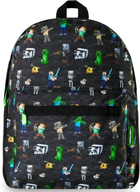 Minecraft Backpack for Boys Kids Teens Adjustable Straps Front Pocket Daypack Backpacks for Sports Gym School Gamer Gifts (Black Aop)