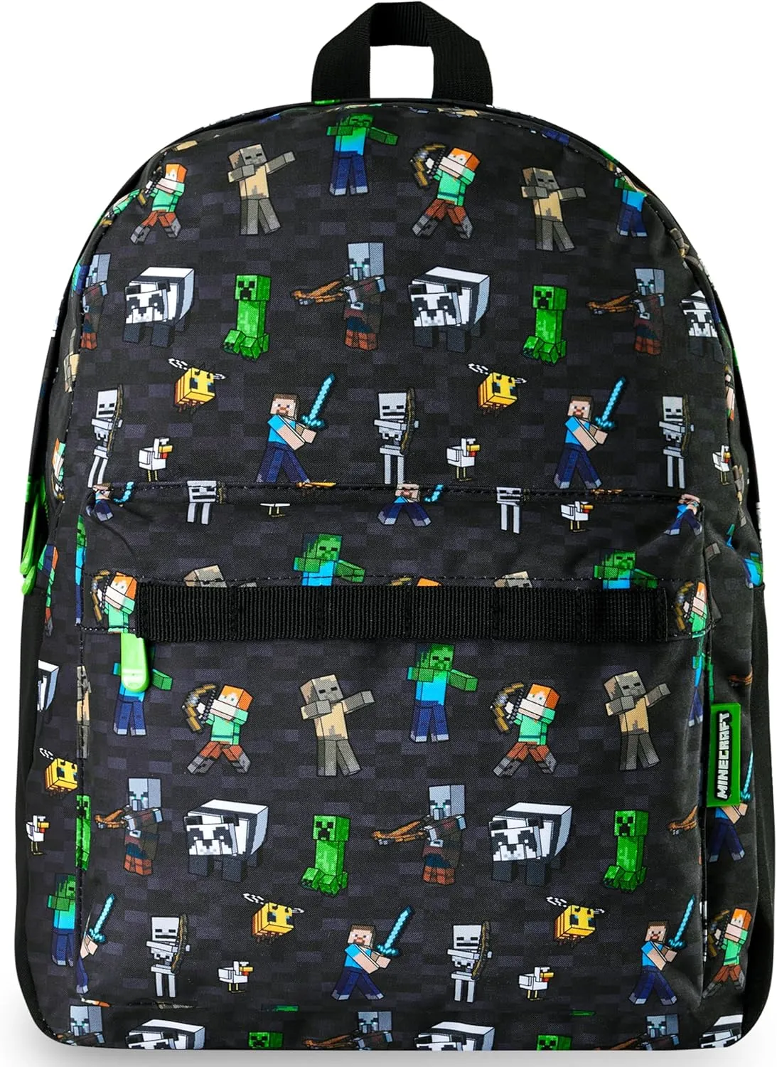 Minecraft Backpack for Boys Kids Teens Adjustable Straps Front Pocket Daypack Backpacks for Sports Gym School Gamer Gifts (Black Aop)