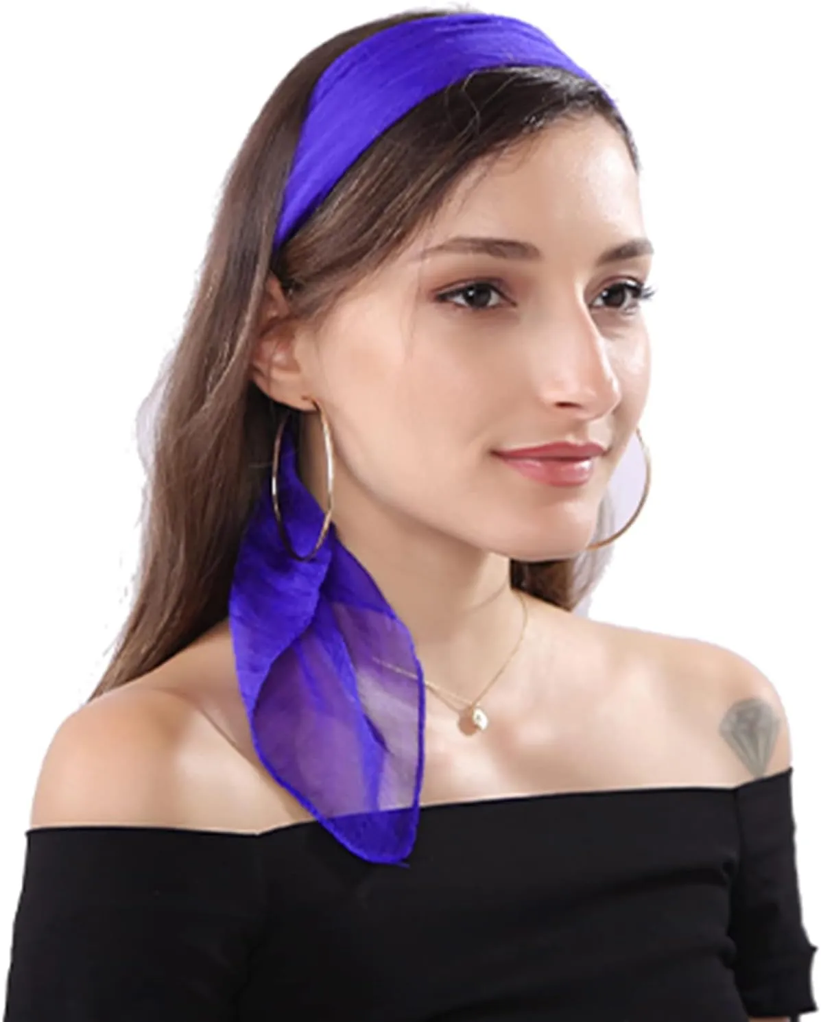 MissShorthair 50s Chiffon Scarf Sheer Square Neck Head Scarf for Women