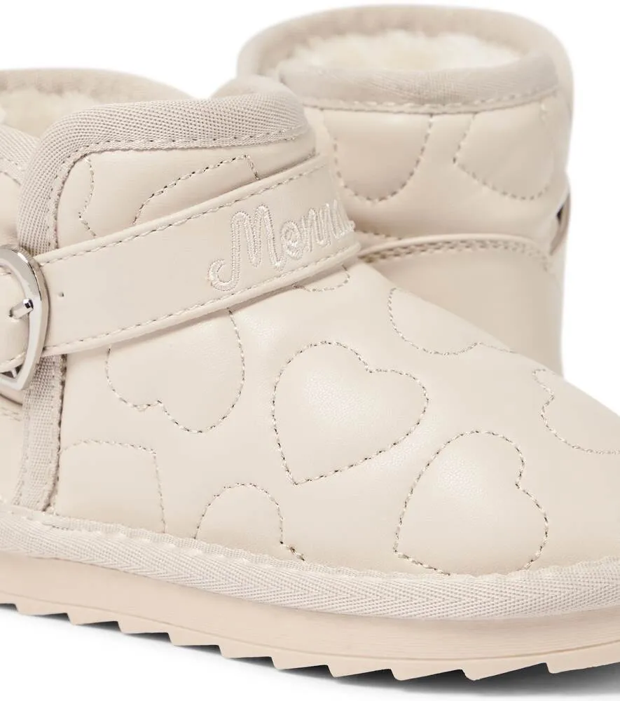 Monnalisa Quilted Faux Leather Boots, Beige