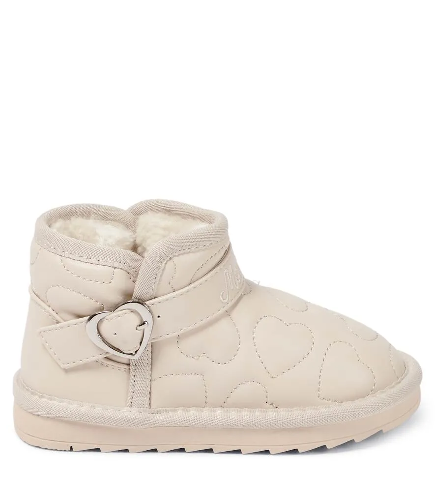 Monnalisa Quilted Faux Leather Boots, Beige
