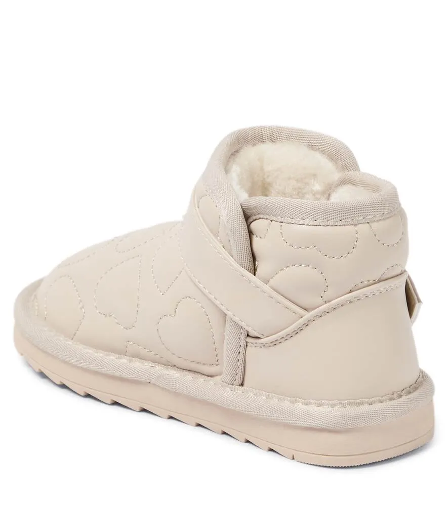 Monnalisa Quilted Faux Leather Boots, Beige