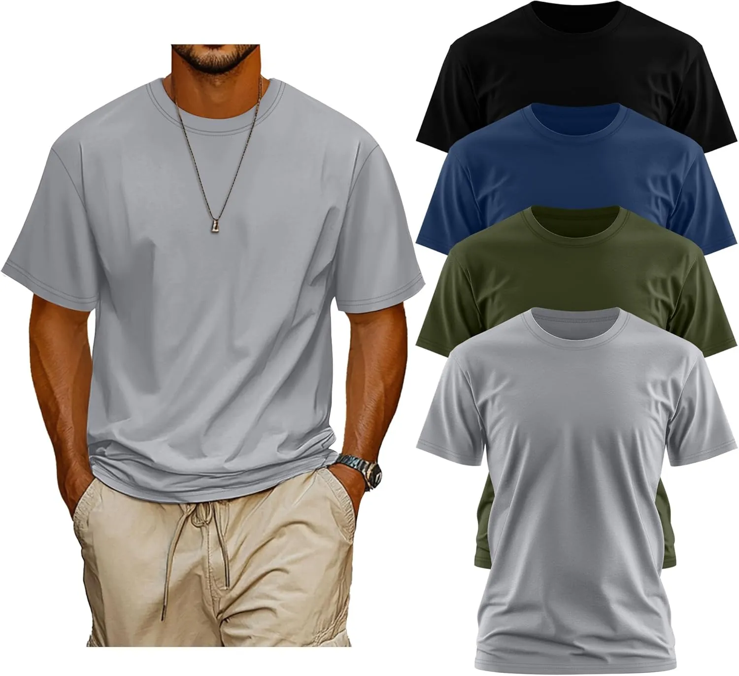 Neer 4 Pack Men's Big and Tall Shirts Summer Cotton Short Sleeve Tee Crew Neck Casual Top Basic Oversize T Shirts