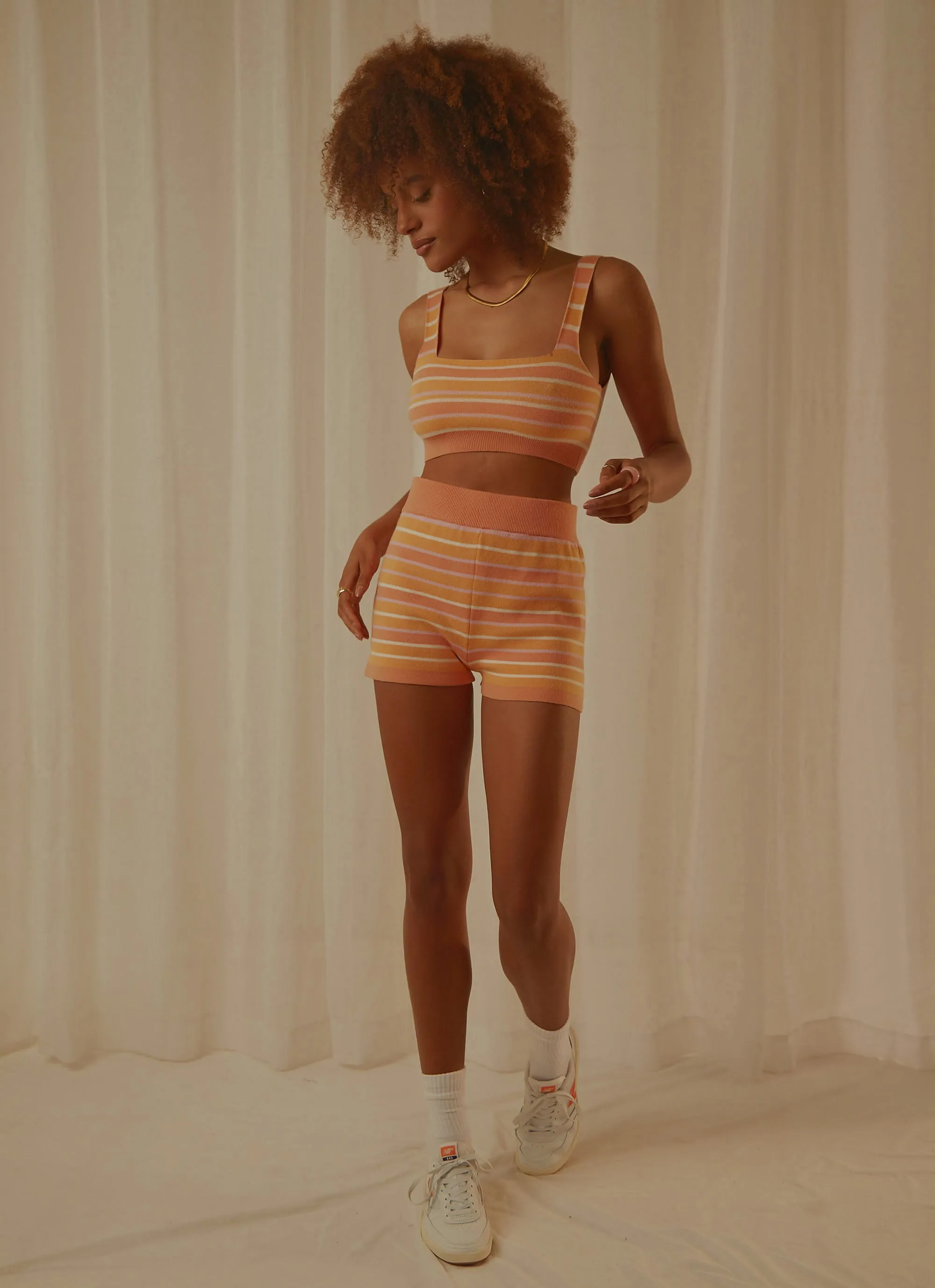 Rhodes Knit Shorts  - Peach Multi Stripe
