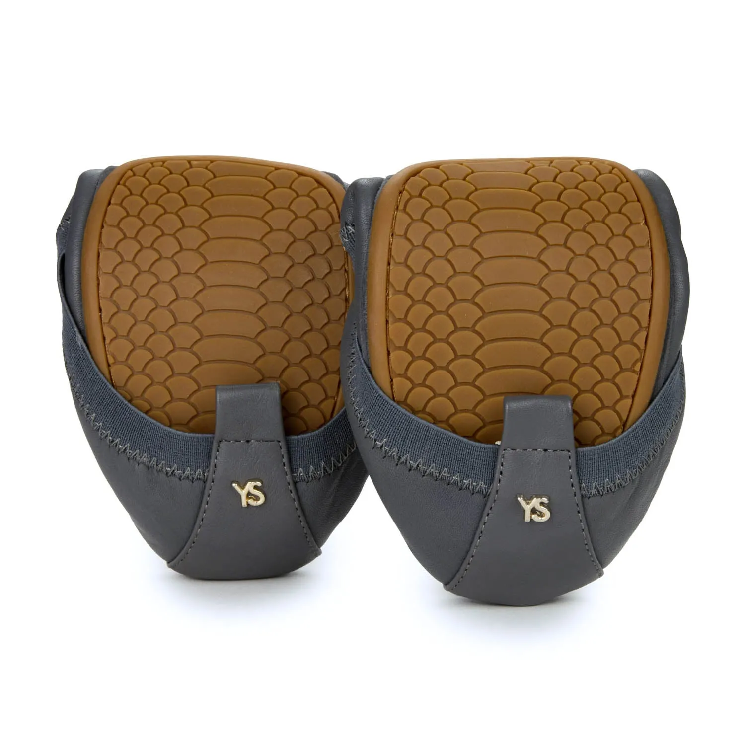 Samara Foldable Ballet Flat in Dark Grey Leather