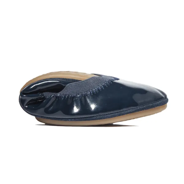 Samara Foldable Ballet Flat in Deep Navy Patent