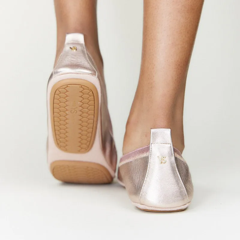 Samara Foldable Ballet Flat in Rose Gold Leather