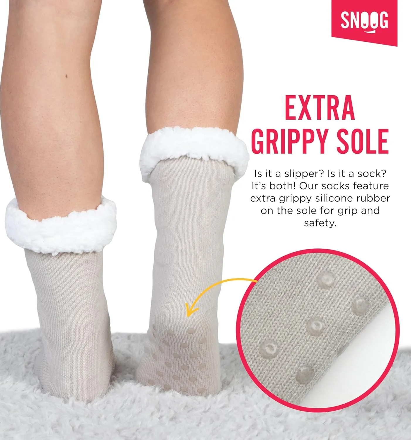 SNOOG Fleece Lined Cozy Slipper Socks with Grippers - Non Slip Fuzzy Cabin Socks