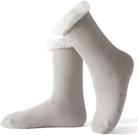 SNOOG Fleece Lined Cozy Slipper Socks with Grippers - Non Slip Fuzzy Cabin Socks