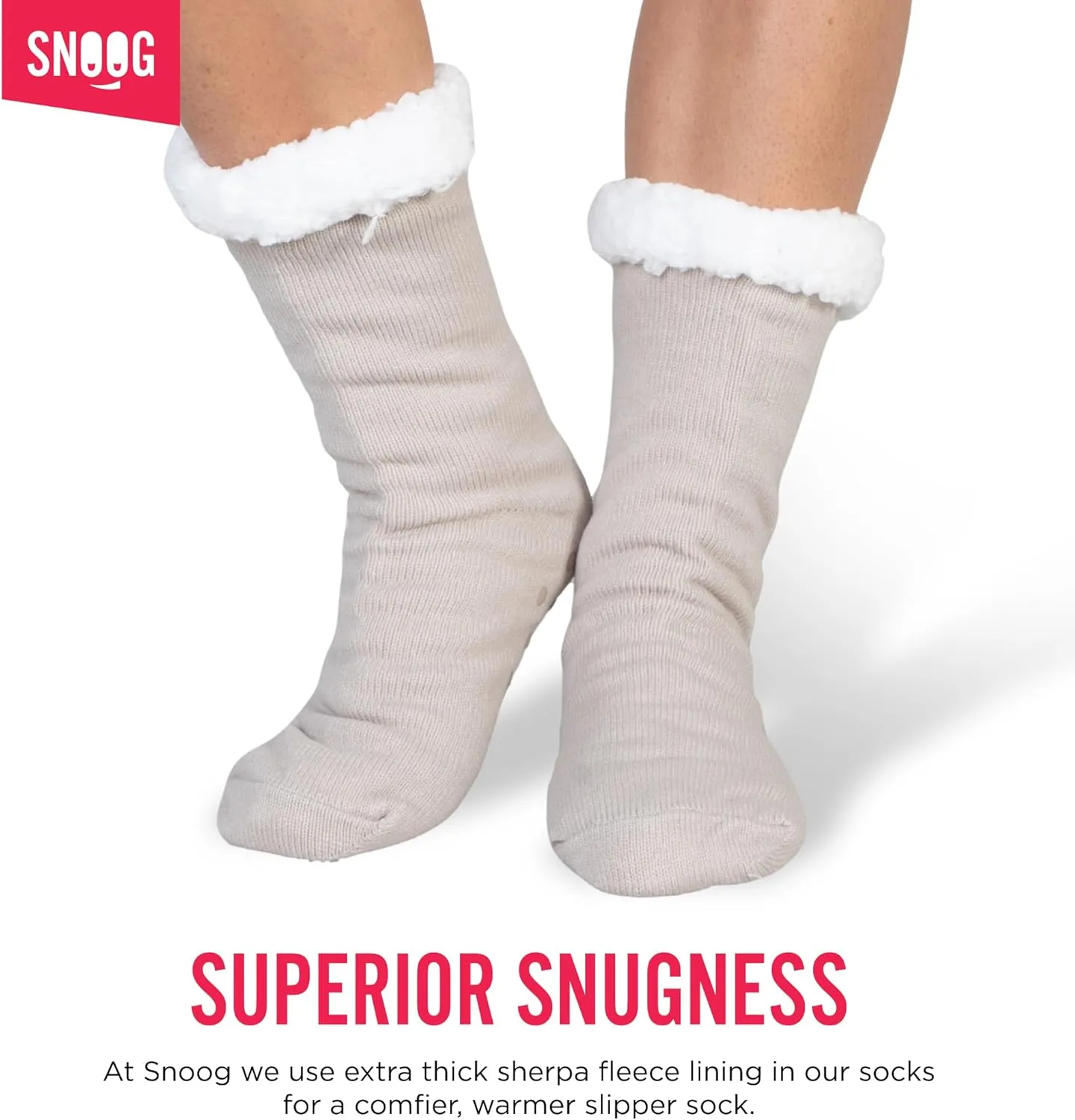 SNOOG Fleece Lined Cozy Slipper Socks with Grippers - Non Slip Fuzzy Cabin Socks