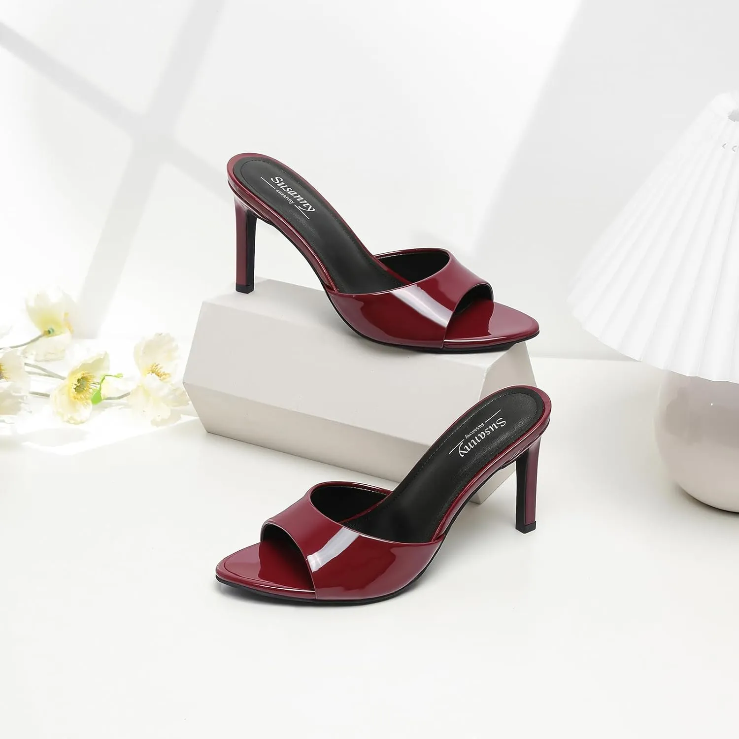 Susanny Women's Sandals Heels Mule High Heels Pointed Open Toe Sandals Sexy Slip on Heeled Summer Casual Wedding Prom Party Comfortable Dressy Shoes