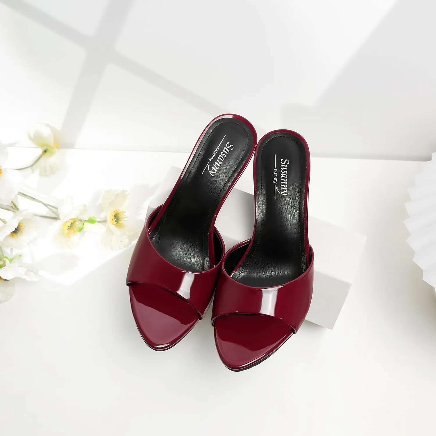 Susanny Women's Sandals Heels Mule High Heels Pointed Open Toe Sandals Sexy Slip on Heeled Summer Casual Wedding Prom Party Comfortable Dressy Shoes