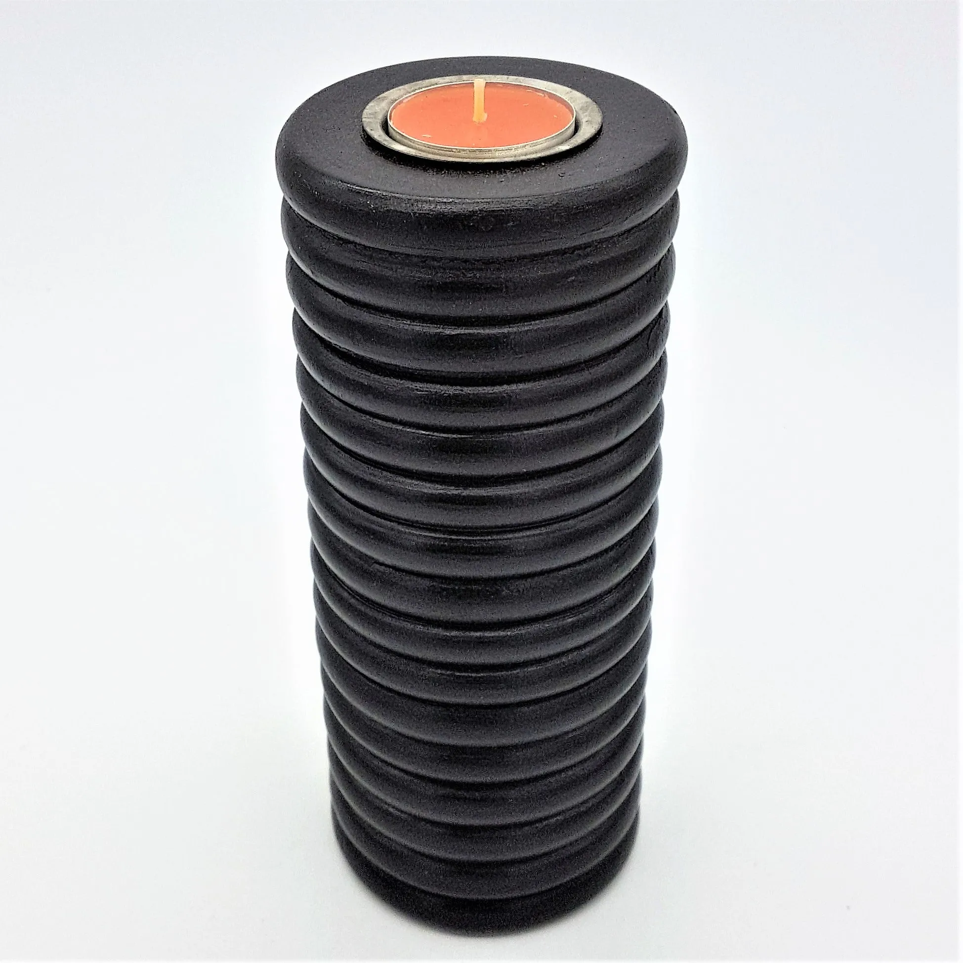 Tall Ribbed Wooden Tealight Holder