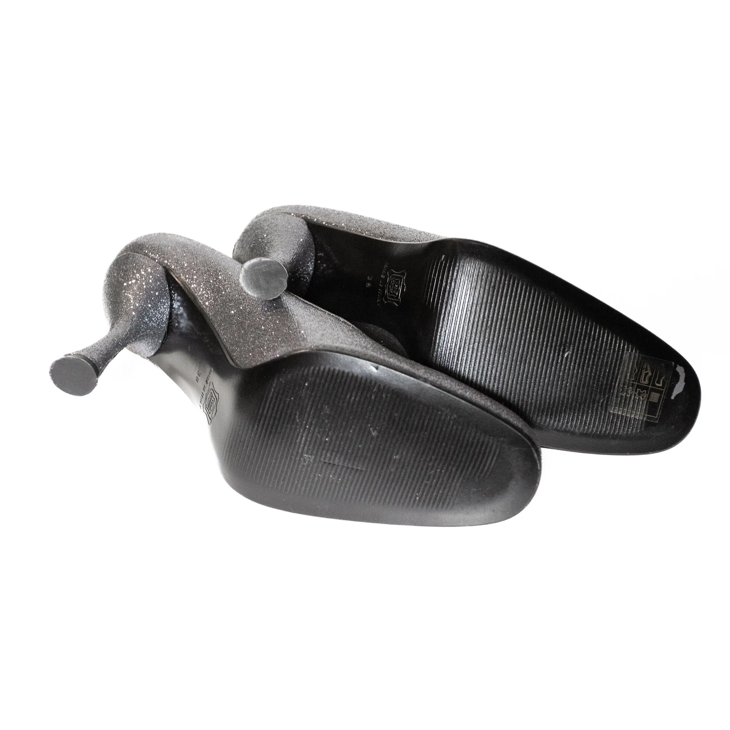 Vintage Silver Glitter Round Toe Pumps