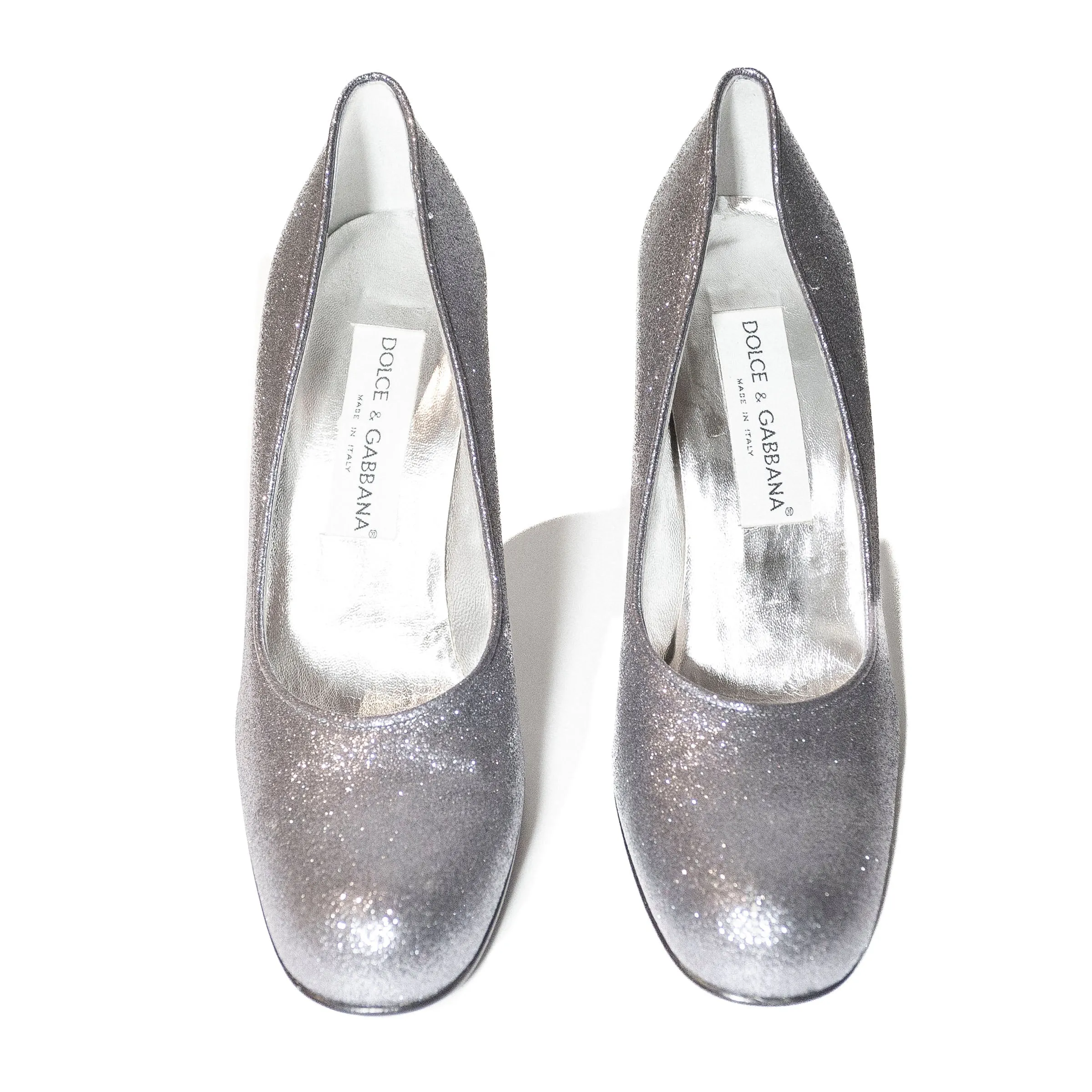 Vintage Silver Glitter Round Toe Pumps