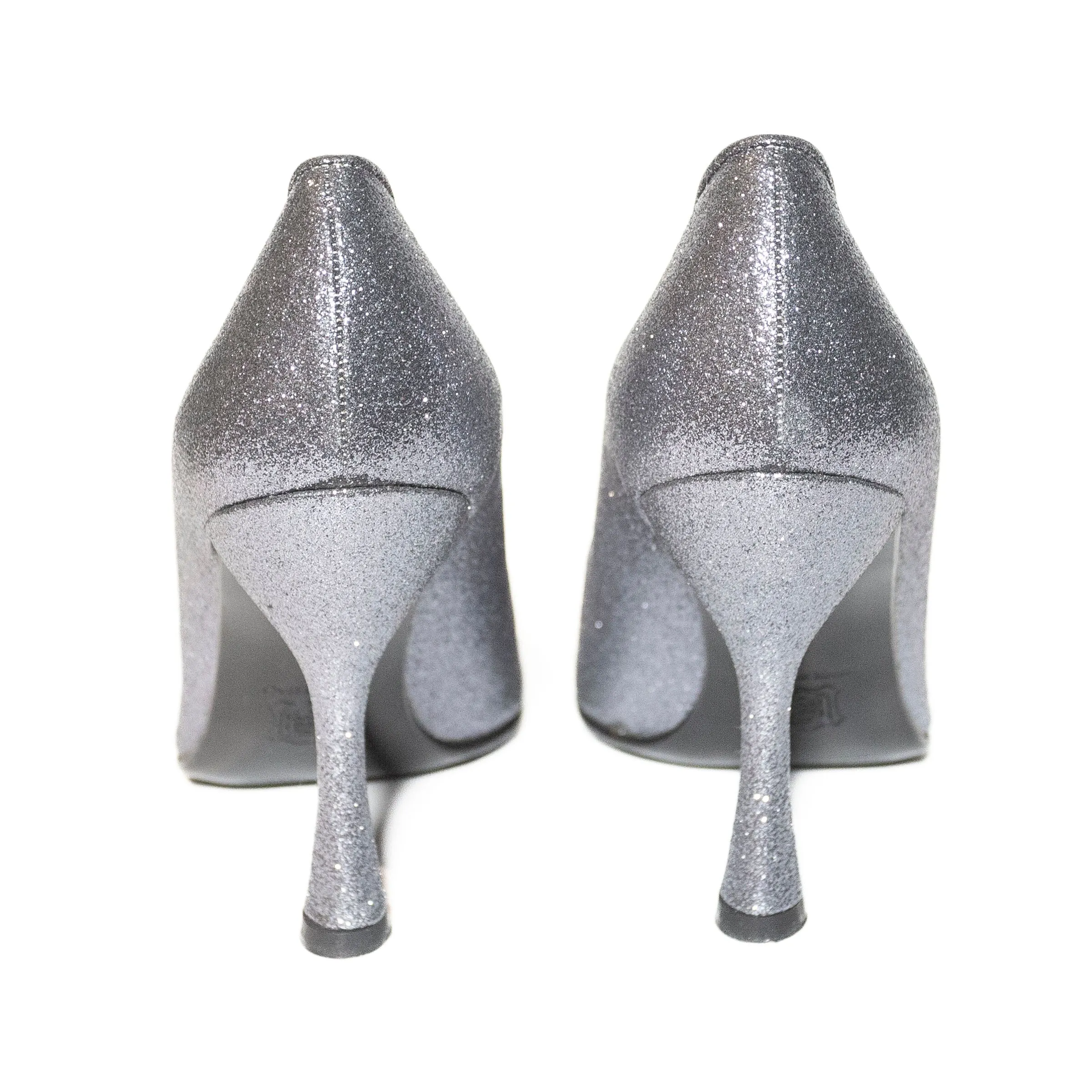 Vintage Silver Glitter Round Toe Pumps