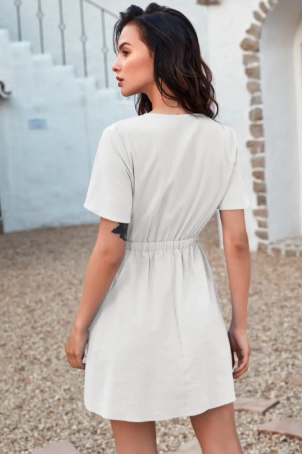 White Tie Front Flare Mini Dress