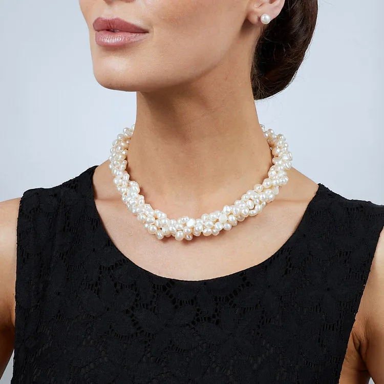 Women’s Modern Chunky Twisted White Baroque Pearl Necklace