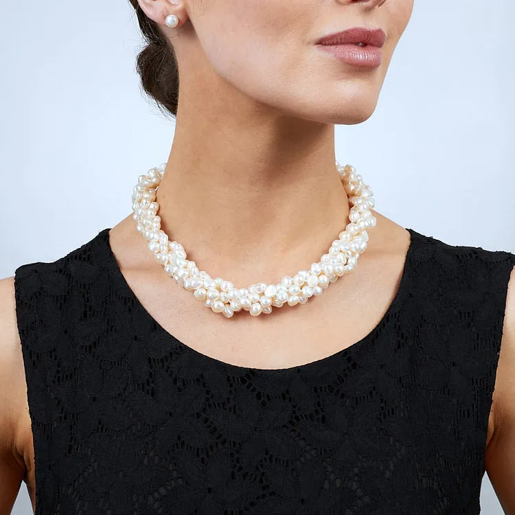 Women’s Modern Chunky Twisted White Baroque Pearl Necklace