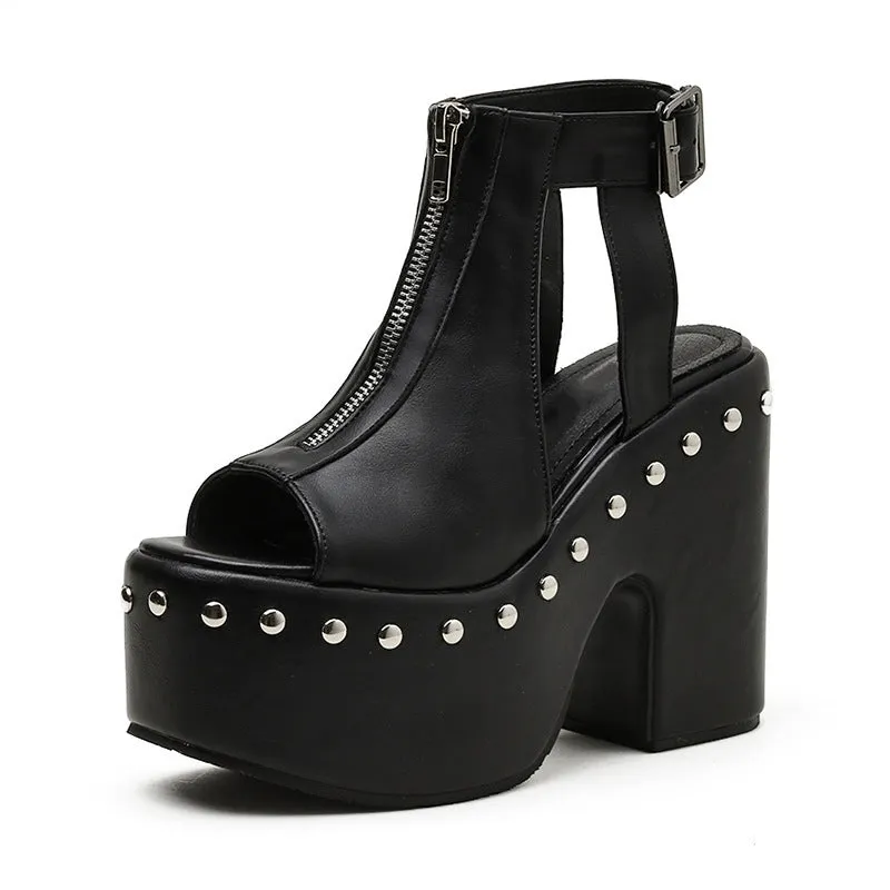 Zip Rivet Platform Shoe